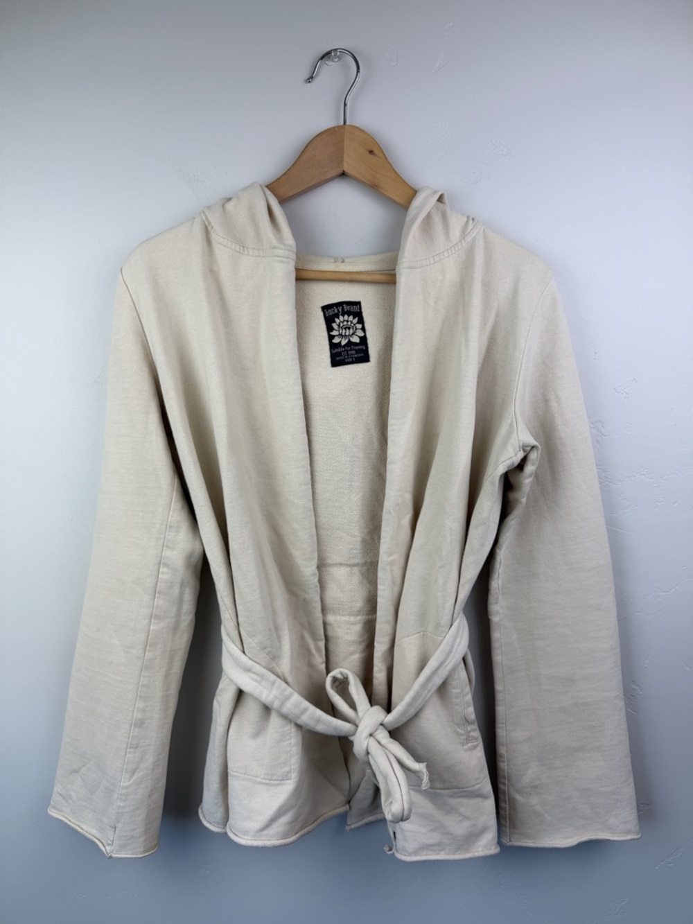 Vintage Lucky Brand Cream Hooded Wrap Jacket Size S